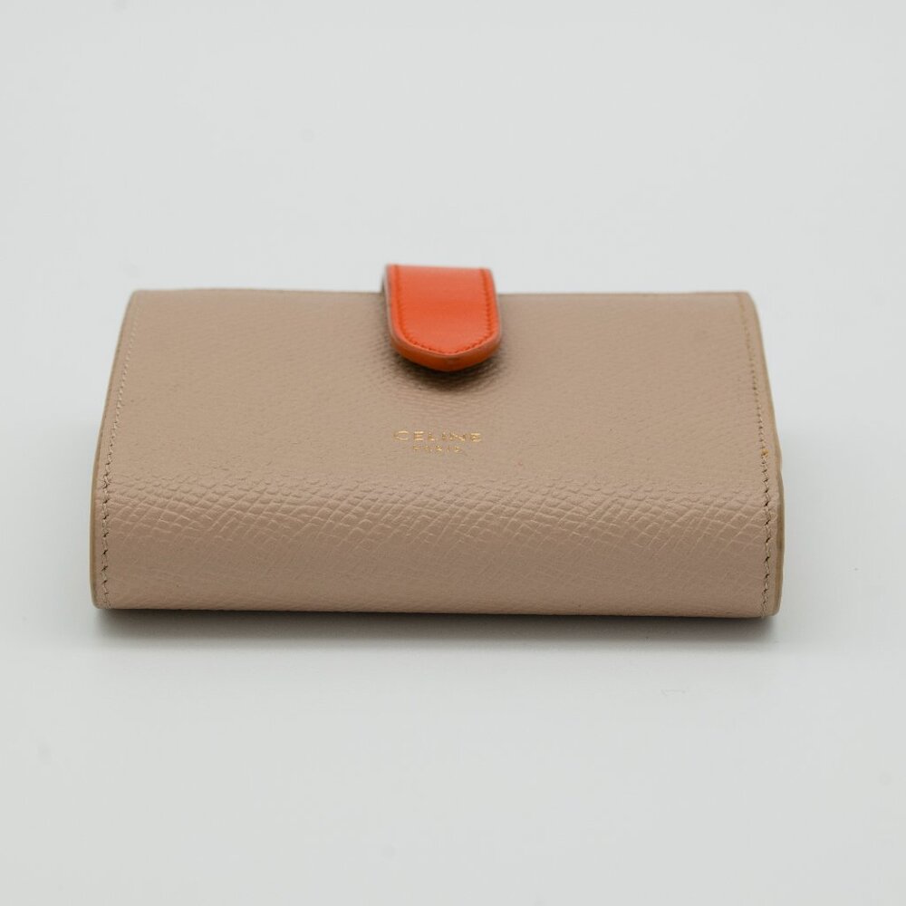 Celine Small Strap Bicolor Compact Wallet Beige/Orange w/ Entrupy COA - Picture 10 of 11